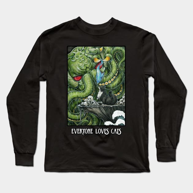 Cthulhu Feeding Cat - Cat Quote Long Sleeve T-Shirt by Nat Ewert Art